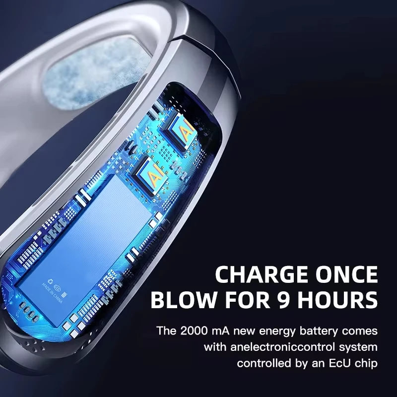 8000mAh Hanging Neck Fan Portable Bladeless USB Rechargeable Mute LED Digital Display Air Cooler Hands Free Fan for Home Outdoor