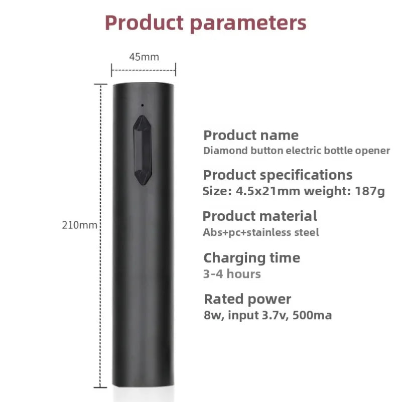 USB Rechargeable Electric Wine Opener – Automatic Corkscrew for Wine Bottles