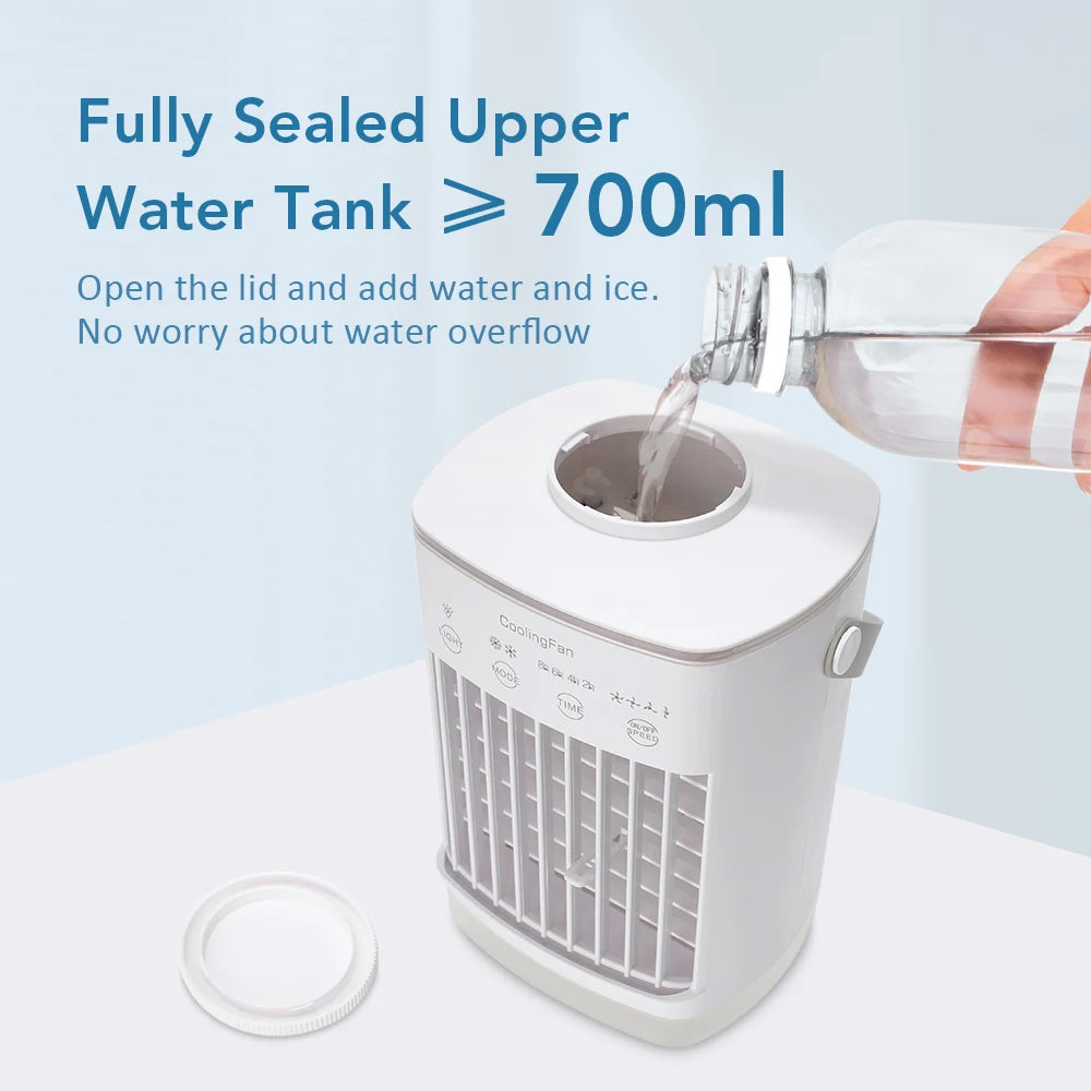 Desktop Air Conditioner Fan Portable Air Cooler Fan With LED Night Lig…
