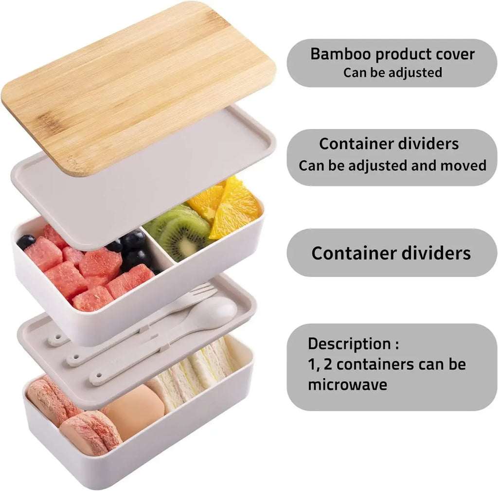 Adult Bento Lunch Box, 2-Tier Food Storage Container Set with Cutlery