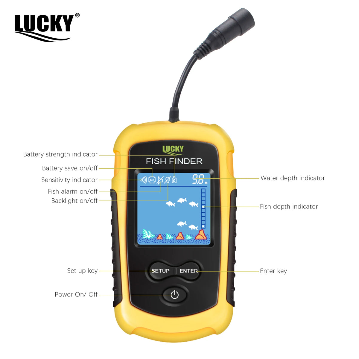 FFC1108-1 Alarm 100M Portable Sonar Fish Finders 45 Degrees Sonar Cove…