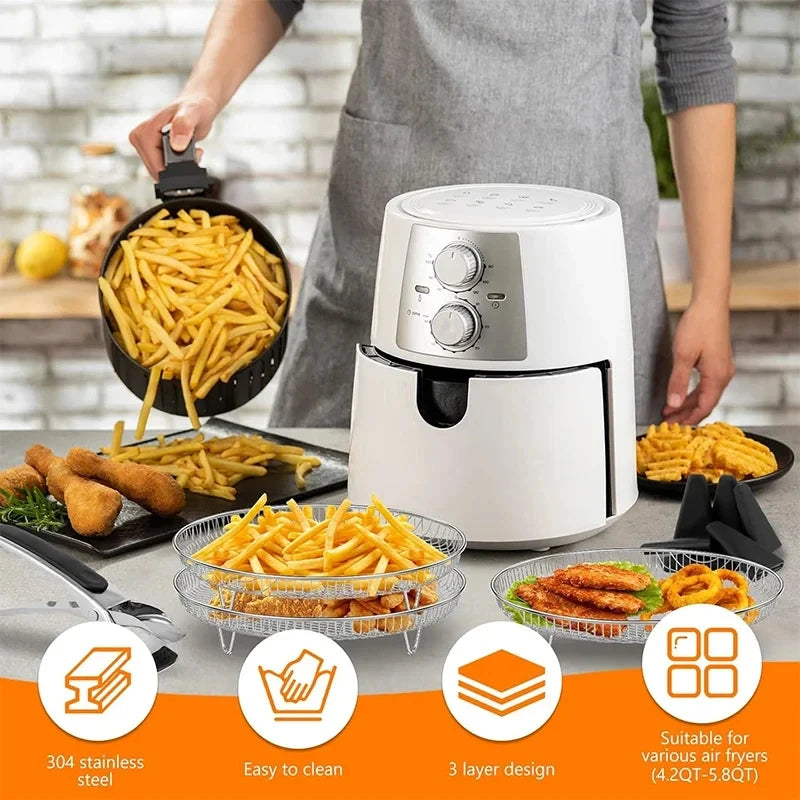 Stackable Air Fryer Rack – 304 Stainless Steel Baking & Grilling Tray for Air Fryers & Ovens