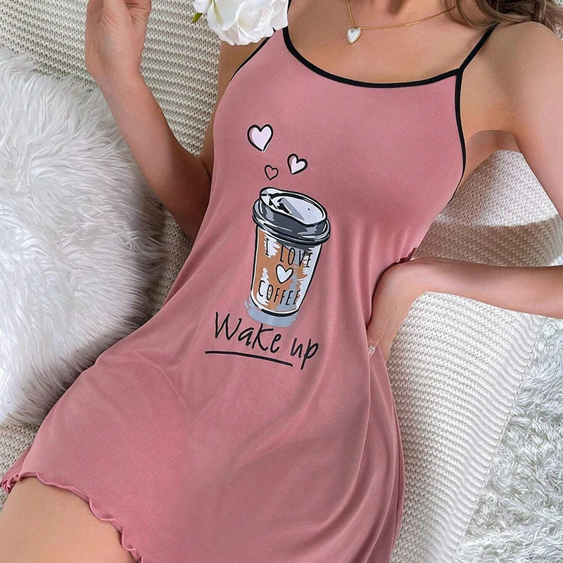 Women's Cotton Sleepwear Dress – Floral Print Spaghetti Strap Nightgown