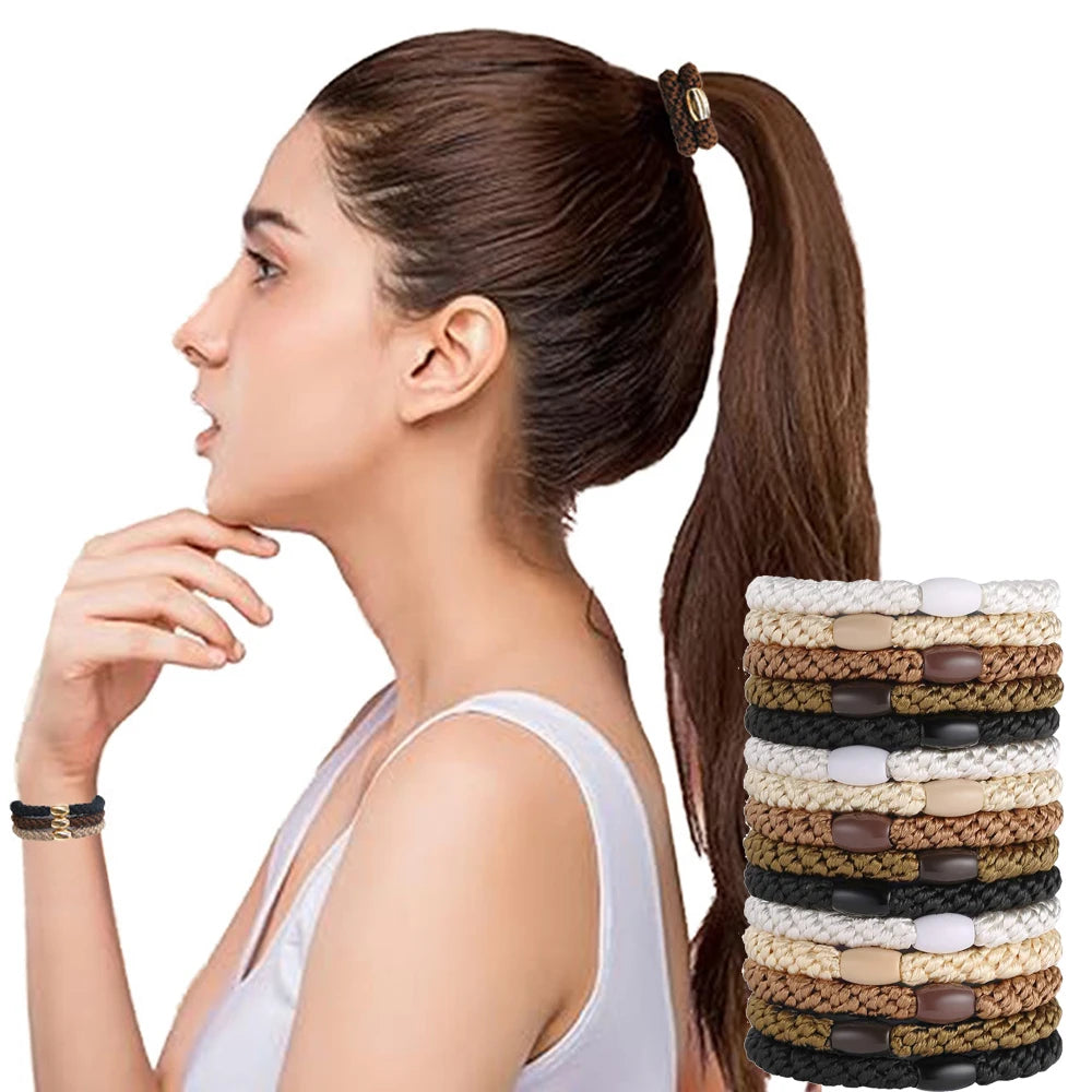 10pcs 5mm Black Mix Elastic Hair Ties Hair Bands No Damage Soft Ponytail Holders Hair Accessories for Girls Women