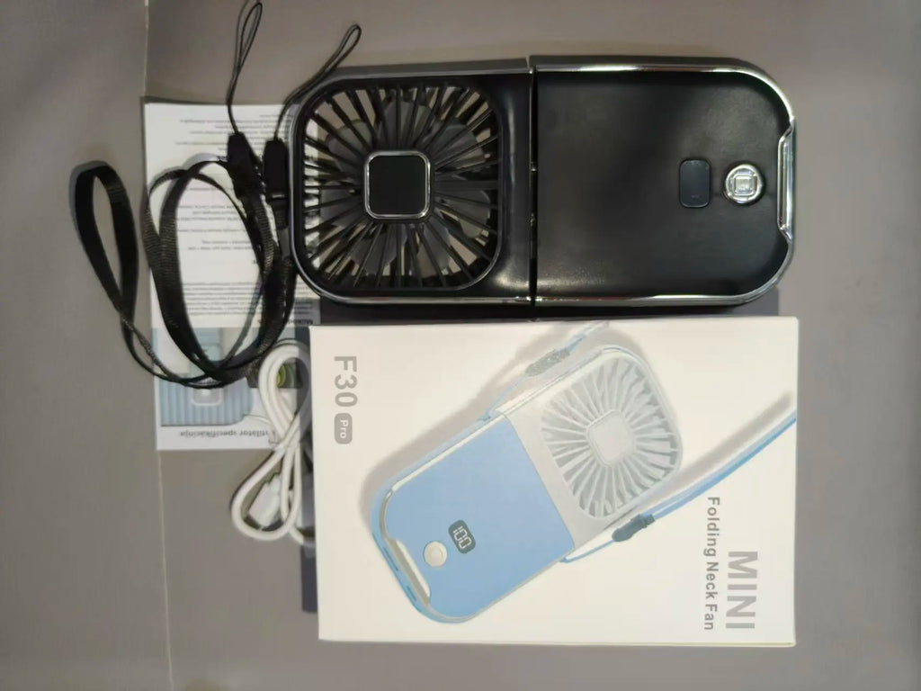3-in-1 Foldable Neck Fan – Handheld USB Rechargeable Mini Fan with 3000mAh Battery