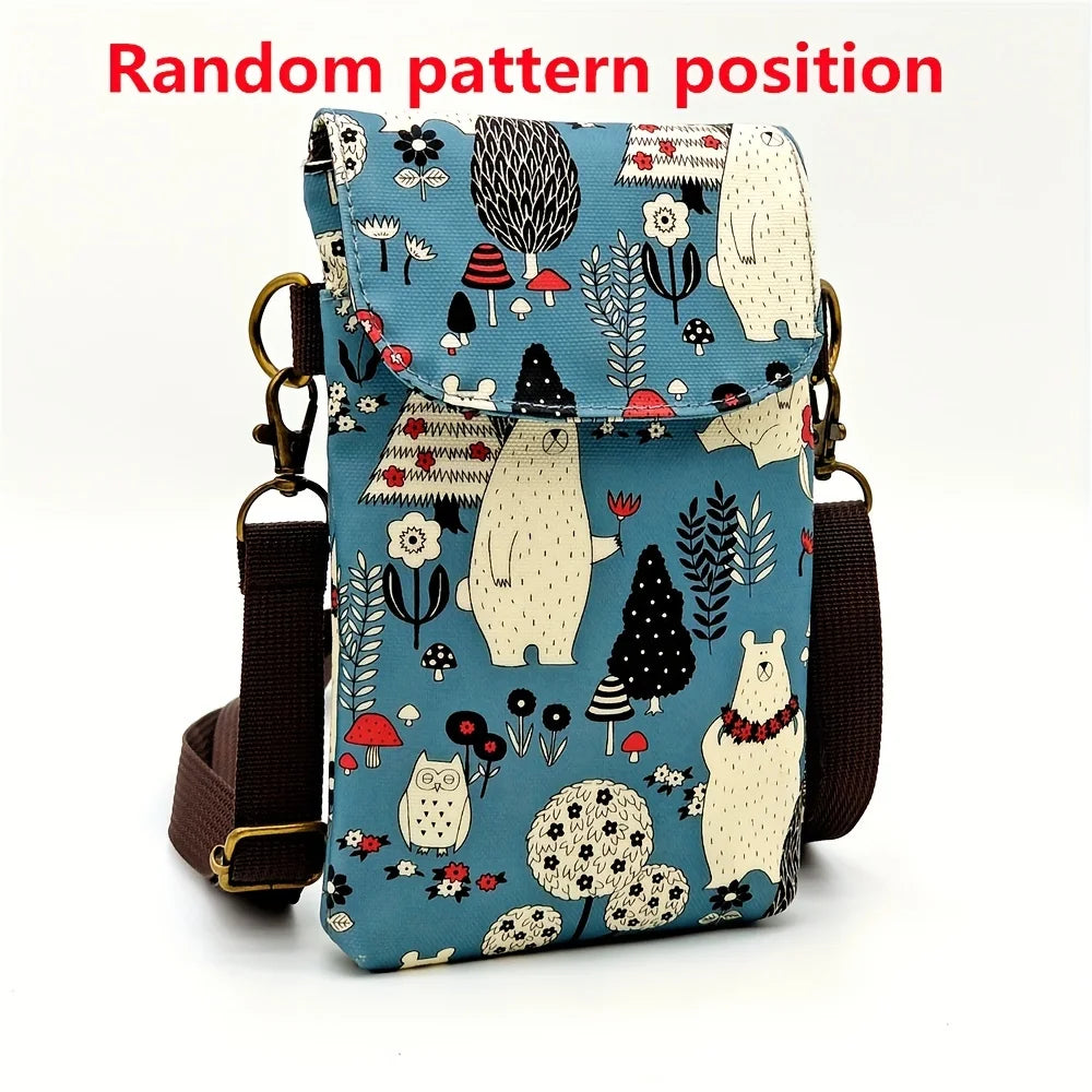 Cute Cat Animal Print Crossbody Bag, Kawaii Fabric Phone Purse, Small Shoulder Bag With Adjustable Strap  Purses and Handbags