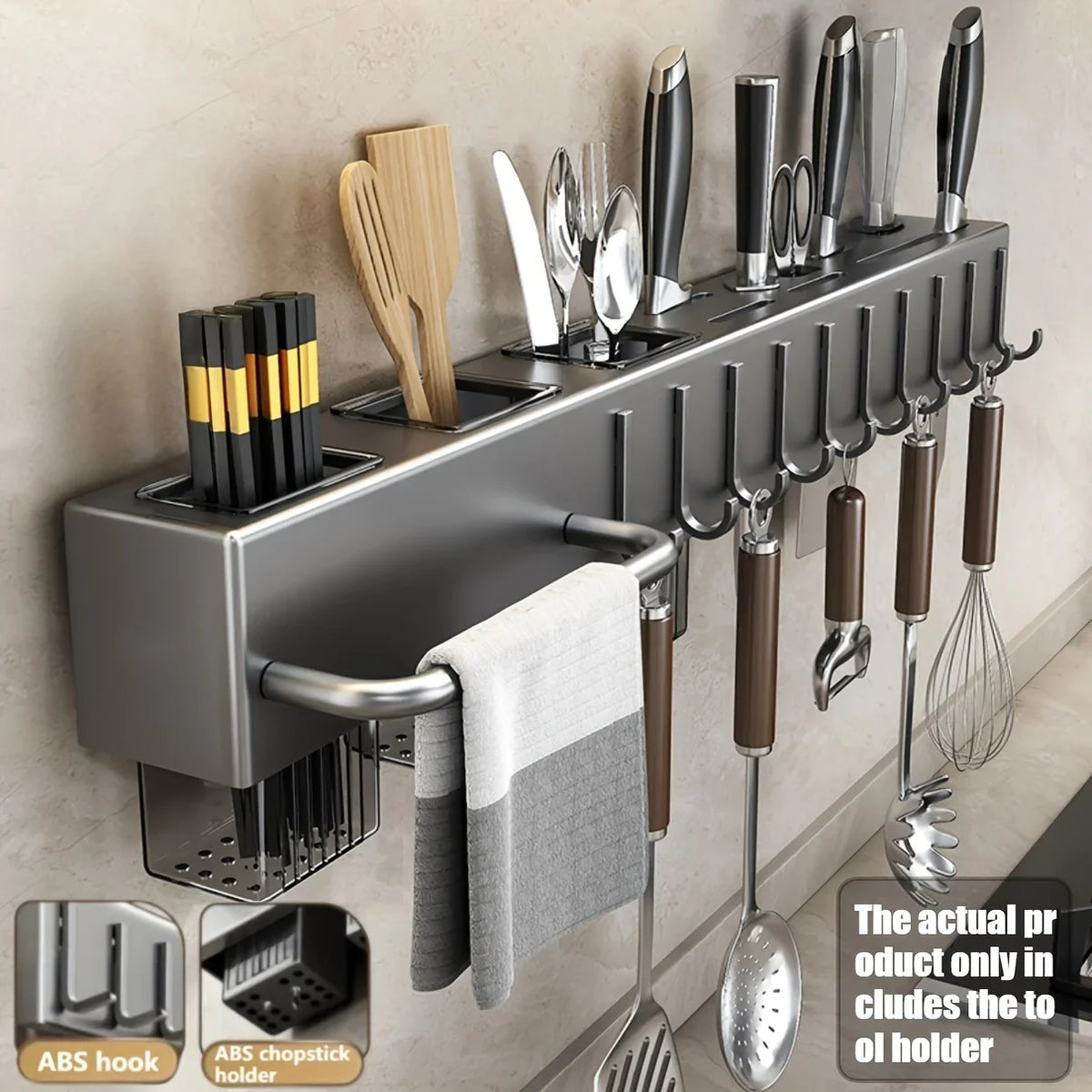 Heavy Duty Carbon Steel Wall Mounted Kitchen Organizer – No Drill Knife & Utensil Rack