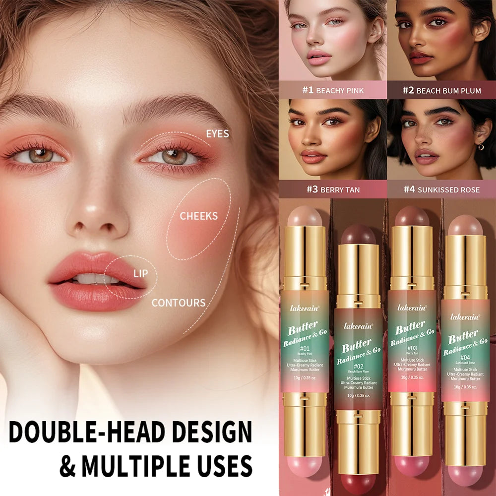 Double-Headed Bronzer & Blush Stick – Multiuse Glow Stick for Cheeks, Eyes & Lips