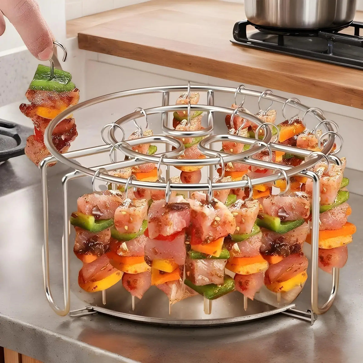 Vertical Skewer Grill Rack with 24 Stainless Steel Skewers – Air Fryer, Oven & BBQ