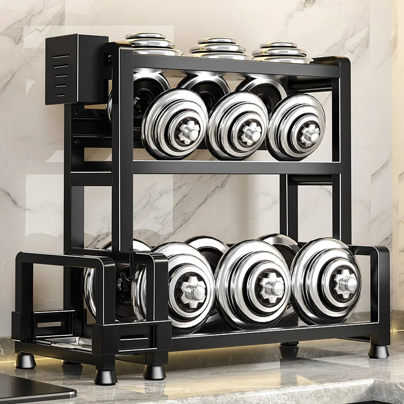 2-3 Tier Adjustable Metal Spice Rack – Freestanding Kitchen Organizer with Knife Storage