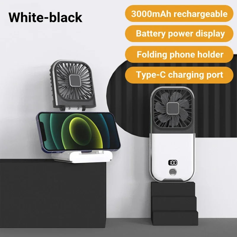 3-in-1 Foldable Neck Fan – Handheld USB Rechargeable Mini Fan with 3000mAh Battery