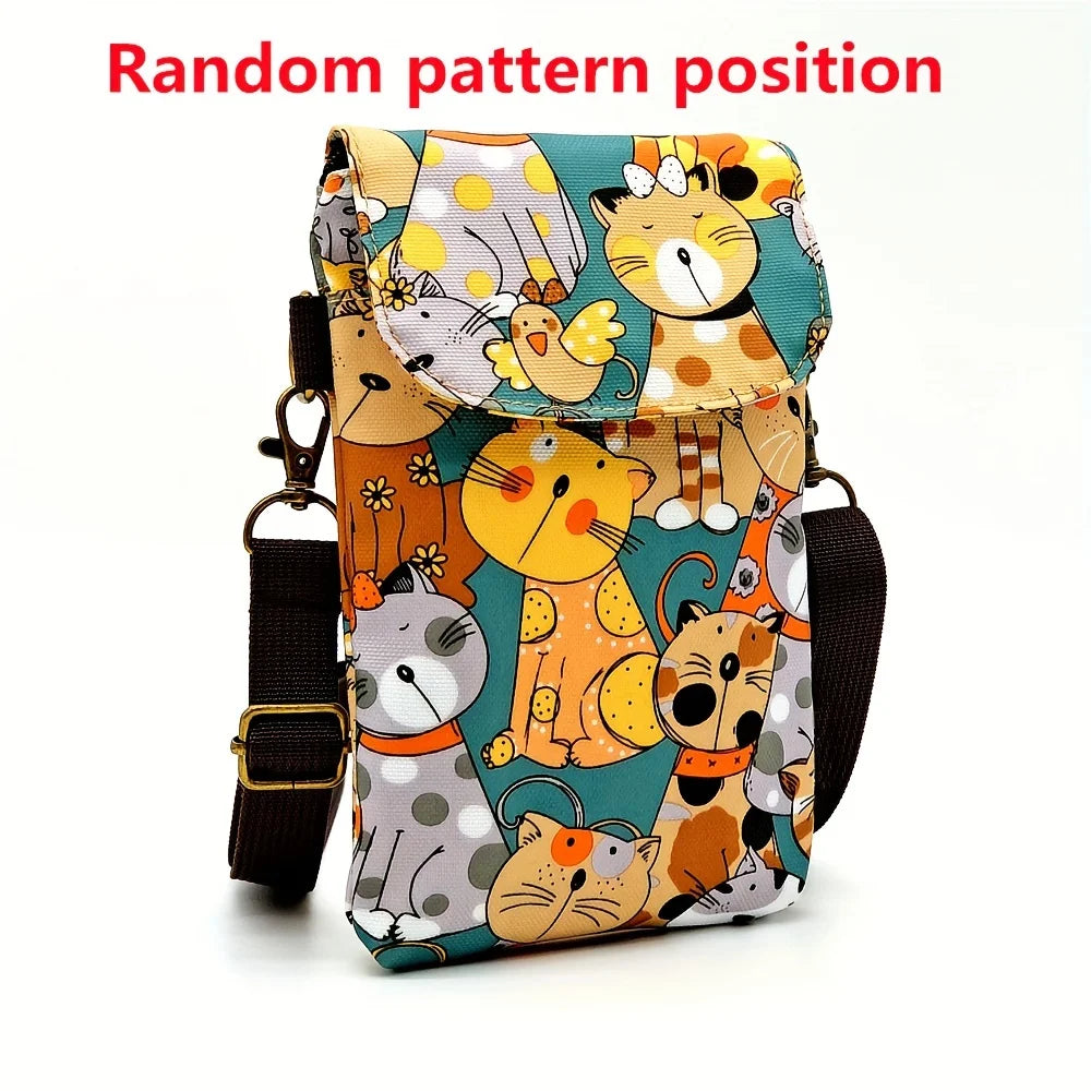 Cute Cat Animal Print Crossbody Bag, Kawaii Fabric Phone Purse, Small Shoulder Bag With Adjustable Strap  Purses and Handbags