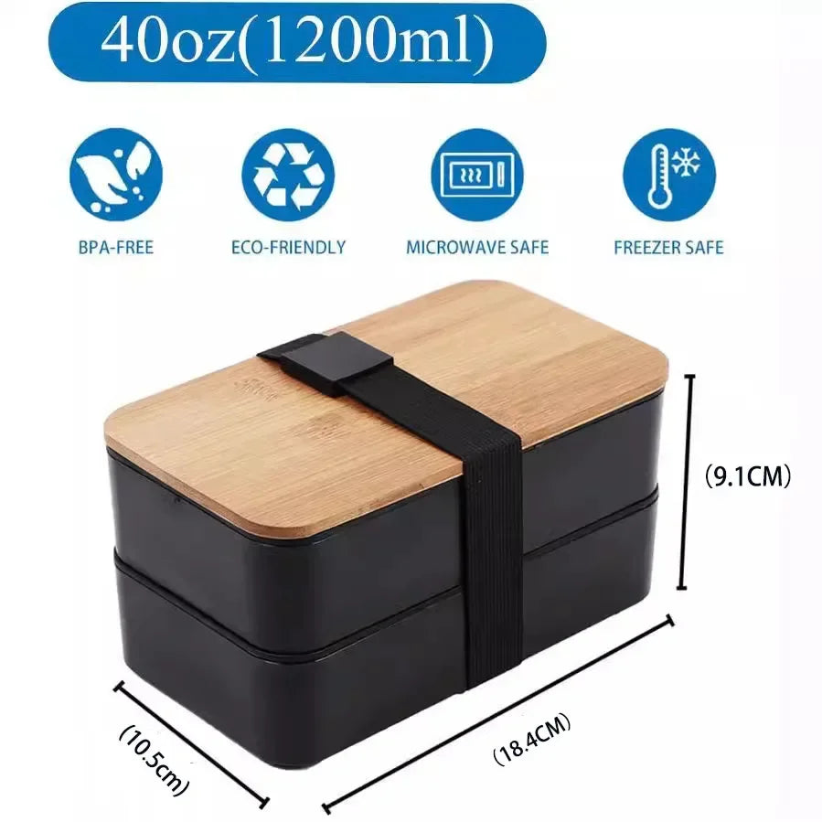 Adult Bento Lunch Box, 2-Tier Food Storage Container Set with Cutlery