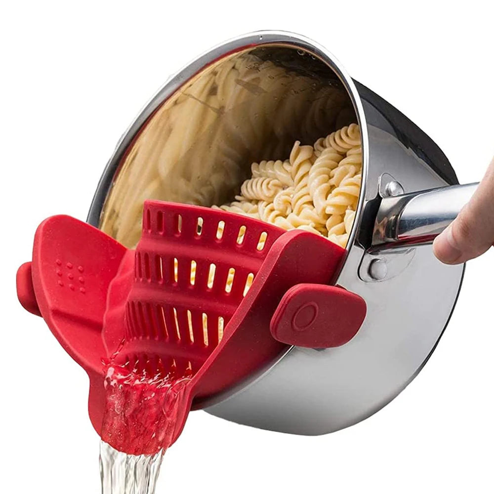 Silicone Kitchen Strainer Clip On Pots and Pans Drain Rack Pasta Noodl…