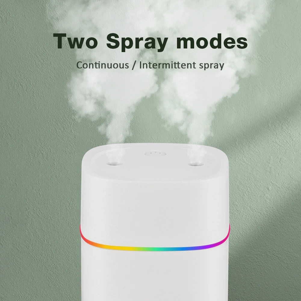 600ML Air Humidifier – Double Spray Aromatherapy Diffuser with Colorful Night Light