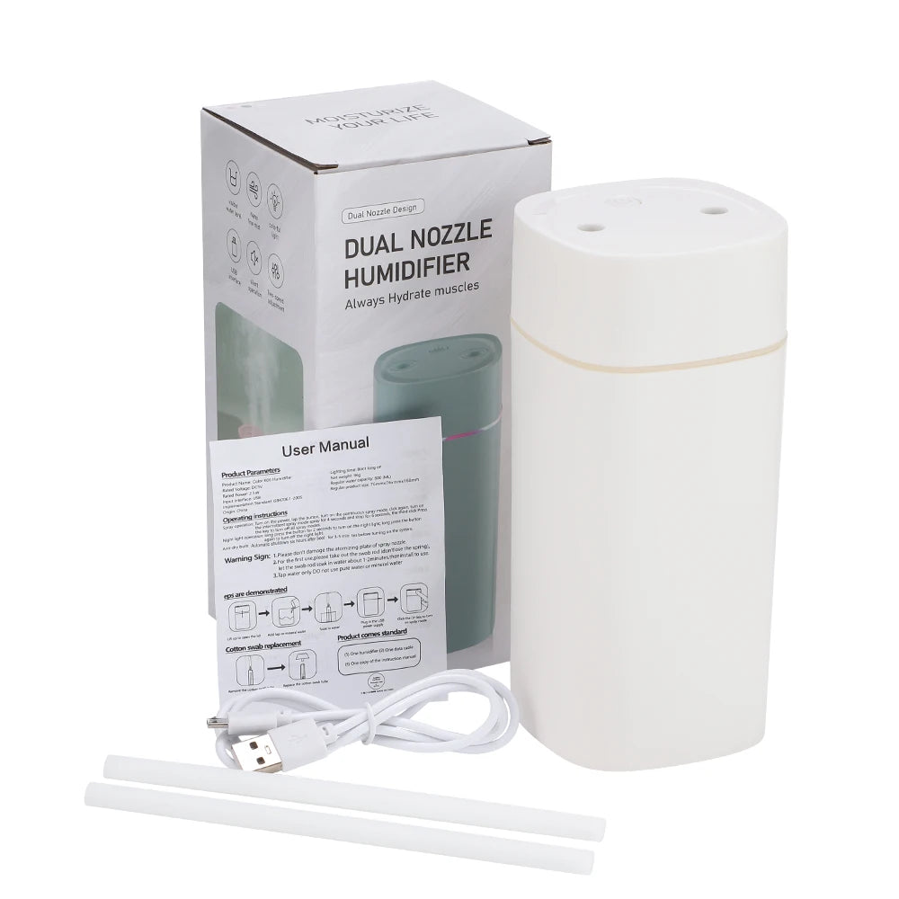 600ML Air Humidifier – Double Spray Aromatherapy Diffuser with Colorful Night Light