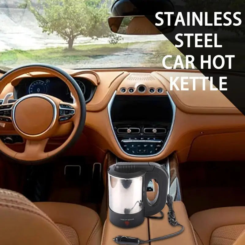 Portable Car Electric Kettle – 500ml Stainless Steel, 12V/24V Auto Shut-Off
