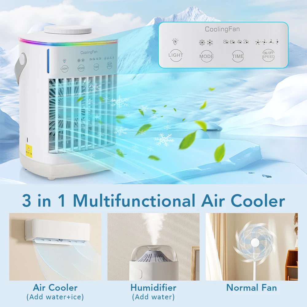 Desktop Air Conditioner Fan Portable Air Cooler Fan With LED Night Lig…