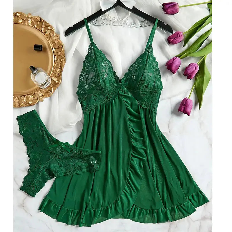 Women's Lace Lingerie Slip Dress – Sheer V-Neck Nightgown & Sleepwear