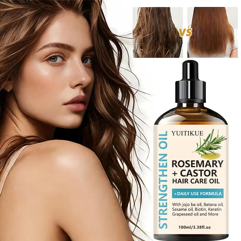 YUITIKUE Rosemary + Castor Strengthening Hair Oil - Daily Use Hair Care Oil with Jojoba & Batana Oil for Hair Growth