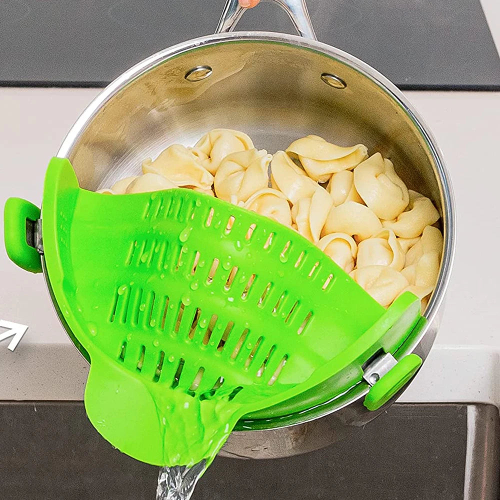 Silicone Kitchen Strainer Clip On Pots and Pans Drain Rack Pasta Noodl…