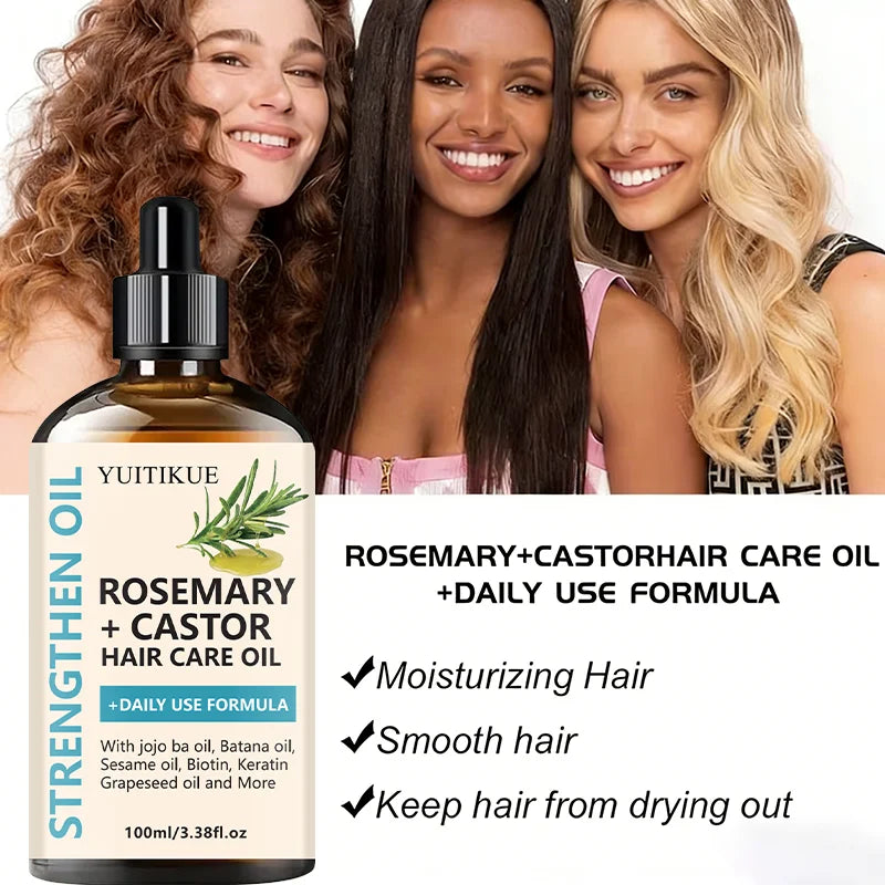 YUITIKUE Rosemary + Castor Strengthening Hair Oil - Daily Use Hair Care Oil with Jojoba & Batana Oil for Hair Growth