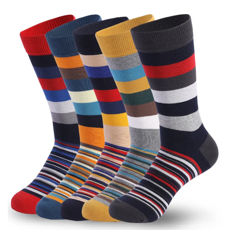 5 pairs of men's classic colored mid-calf socks with thick and thin st…