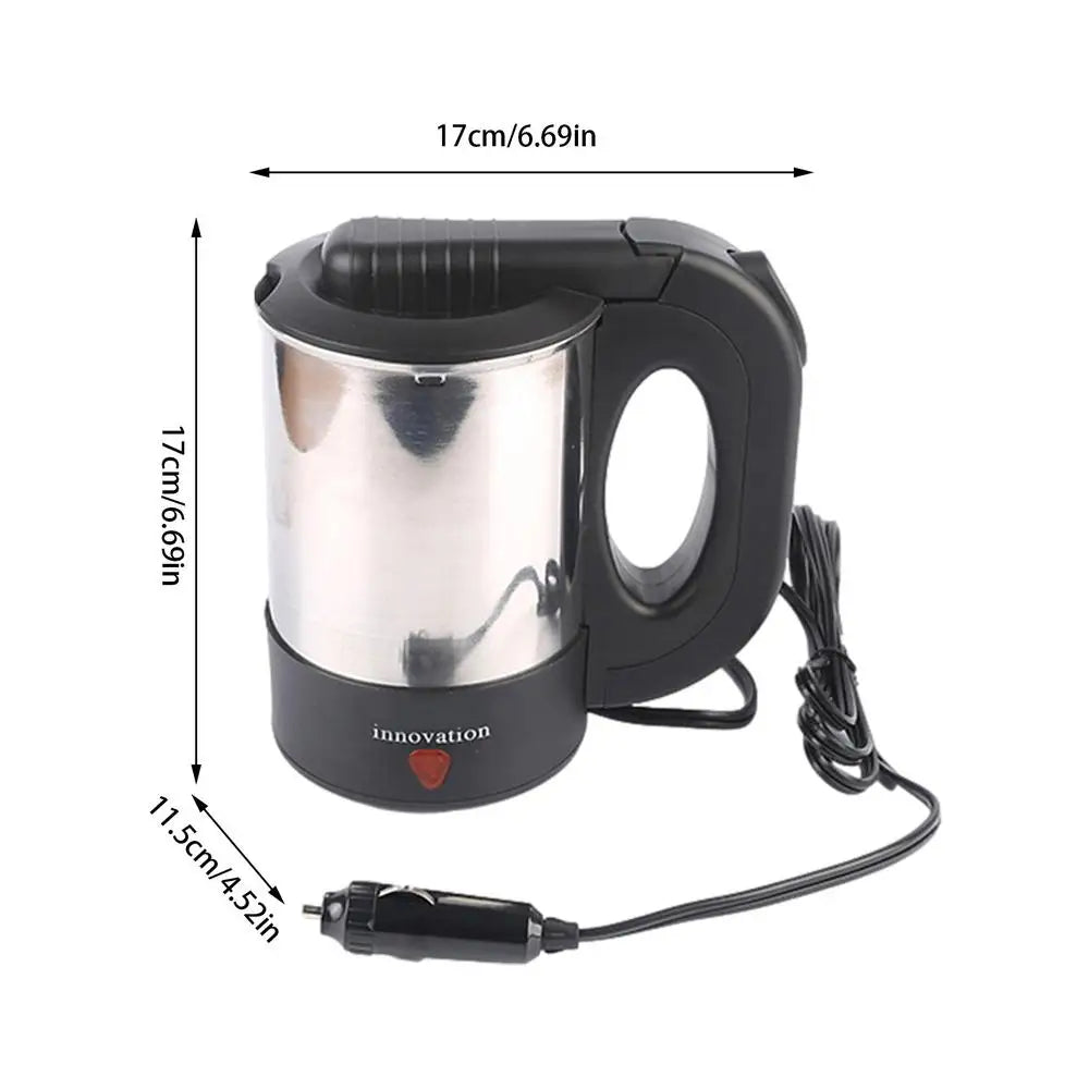 Portable Car Electric Kettle – 500ml Stainless Steel, 12V/24V Auto Shut-Off