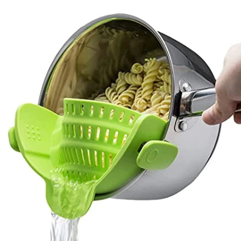 Silicone Kitchen Strainer Clip On Pots and Pans Drain Rack Pasta Noodl…