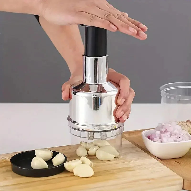 Manual Garlic Chopper & Vegetable Crusher – Handheld Stainless Steel Slicer