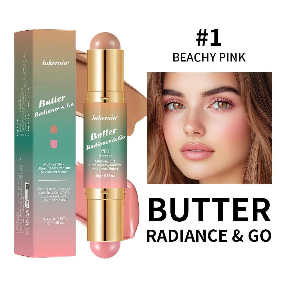 Double-Headed Bronzer & Blush Stick – Multiuse Glow Stick for Cheeks, Eyes & Lips