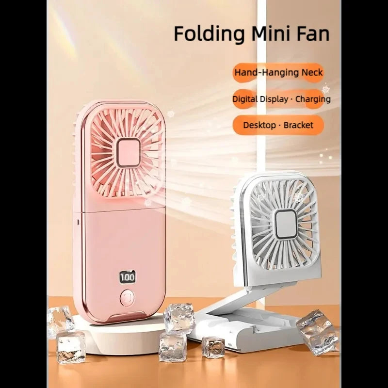 3-in-1 Foldable Neck Fan – Handheld USB Rechargeable Mini Fan with 3000mAh Battery