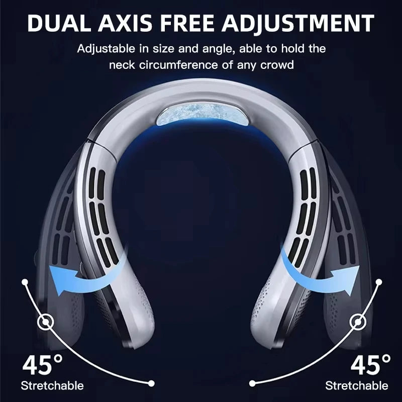 8000mAh Hanging Neck Fan Portable Bladeless USB Rechargeable Mute LED Digital Display Air Cooler Hands Free Fan for Home Outdoor