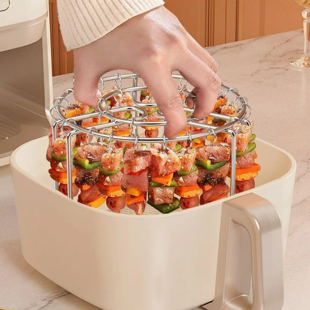 Vertical Skewer Grill Rack with 24 Stainless Steel Skewers – Air Fryer, Oven & BBQ