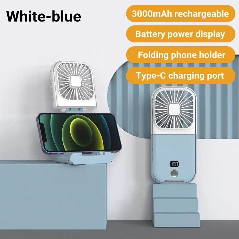 3-in-1 Foldable Neck Fan – Handheld USB Rechargeable Mini Fan with 3000mAh Battery