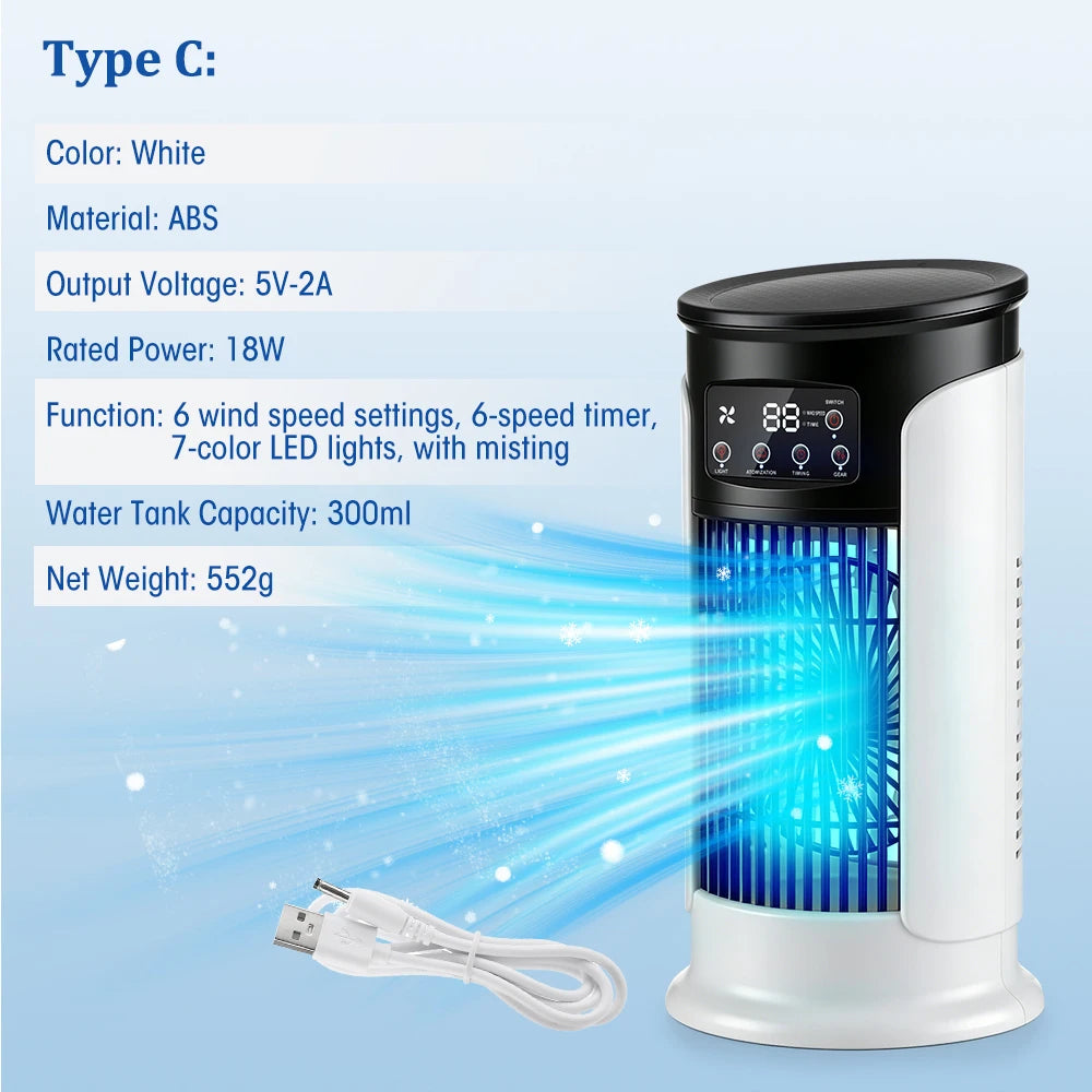 Desktop Air Conditioner Fan Portable Air Cooler Fan With LED Night Lig…