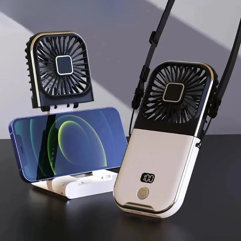 3-in-1 Foldable Neck Fan – Handheld USB Rechargeable Mini Fan with 3000mAh Battery