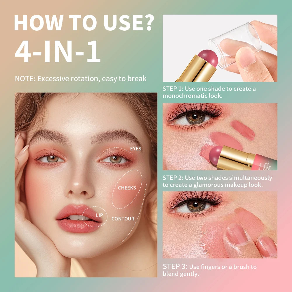 Double-Headed Bronzer & Blush Stick – Multiuse Glow Stick for Cheeks, Eyes & Lips