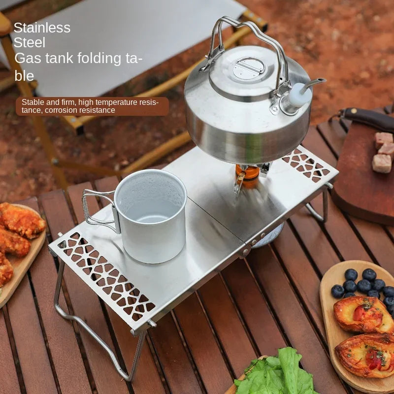 Outdoor Furnace Head Folding Table Camping Accessories Stainless Steel Portable Tea Table Multi Purpose Splicing Barbecue Table