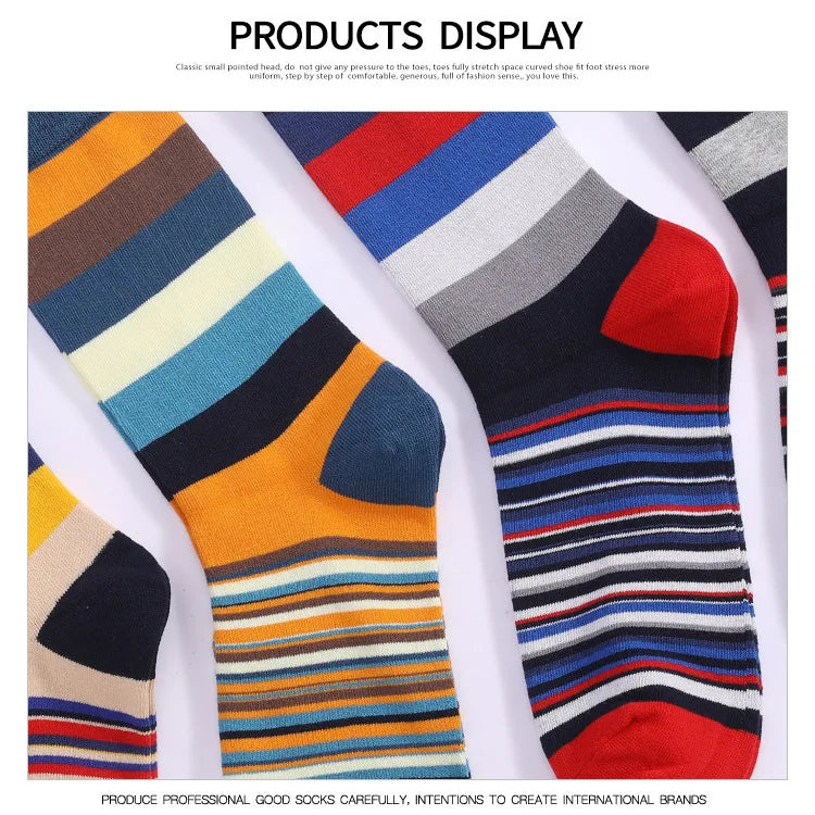5 pairs of men's classic colored mid-calf socks with thick and thin st…