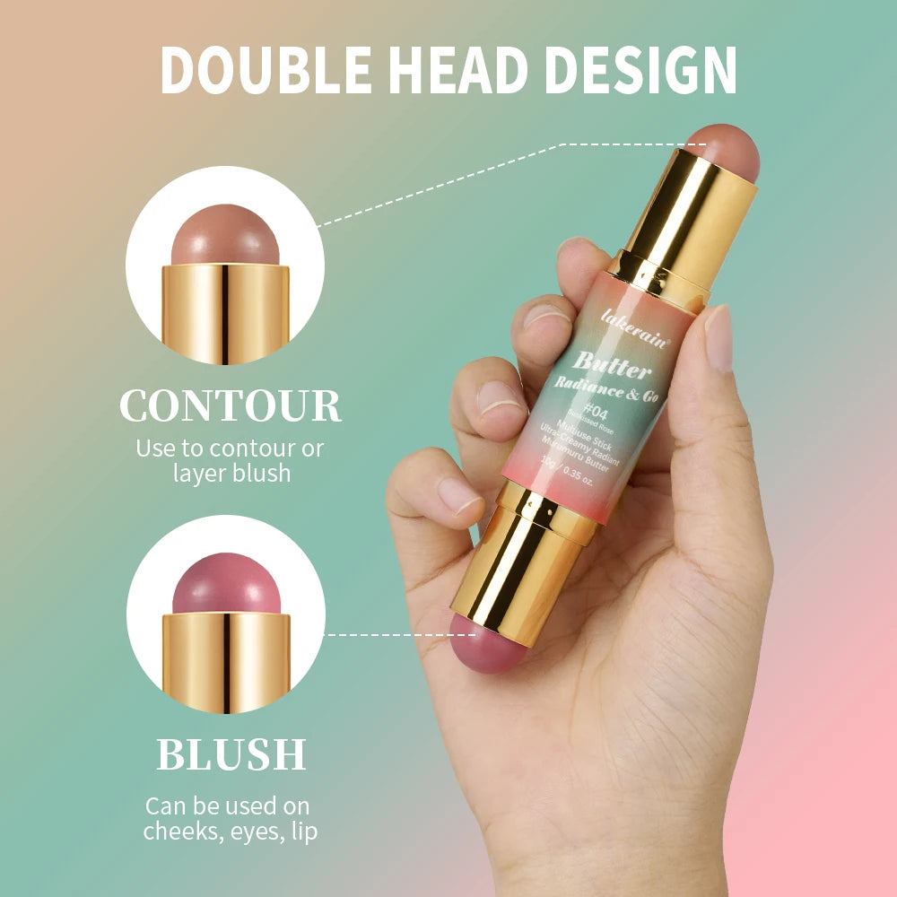 Double-Headed Bronzer & Blush Stick – Multiuse Glow Stick for Cheeks, Eyes & Lips