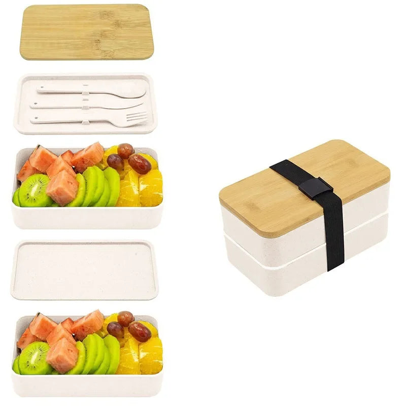 Adult Bento Lunch Box, 2-Tier Food Storage Container Set with Cutlery