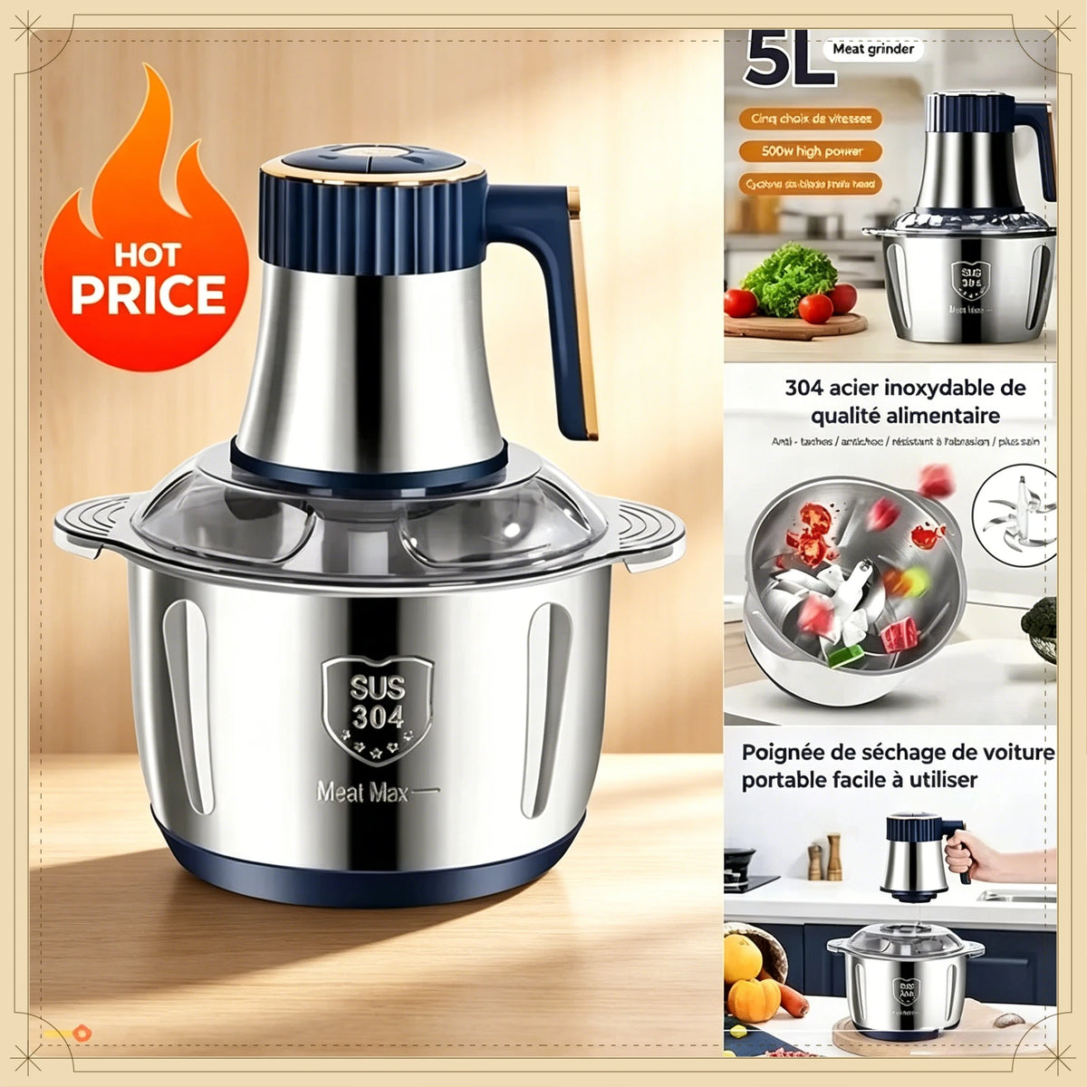 Multifunctional Kitchen Electric Chopper 5L EU Large Capacity Stainles…