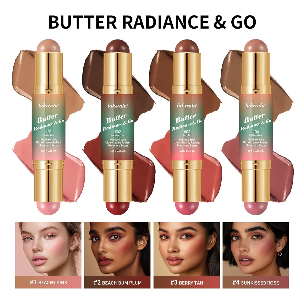 Double-Headed Bronzer & Blush Stick – Multiuse Glow Stick for Cheeks, Eyes & Lips