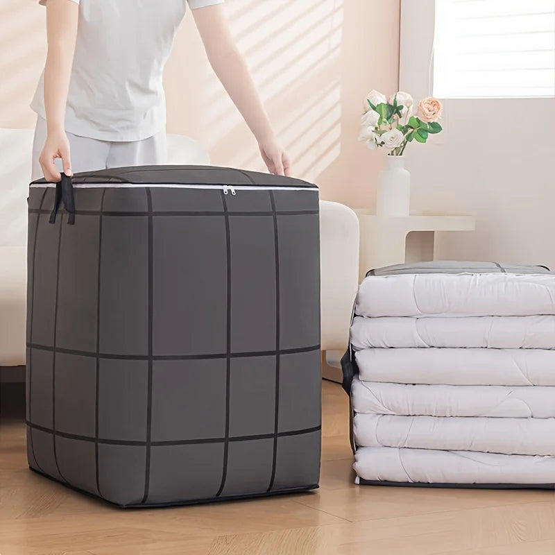 Large Capacity Fabric Storage Bag with Zipper & Handles – For Blankets, Clothes & Bedding