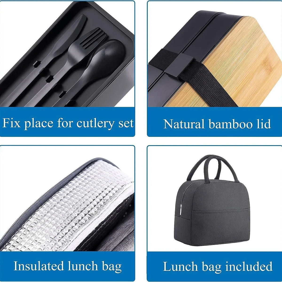 Adult Bento Lunch Box, 2-Tier Food Storage Container Set with Cutlery