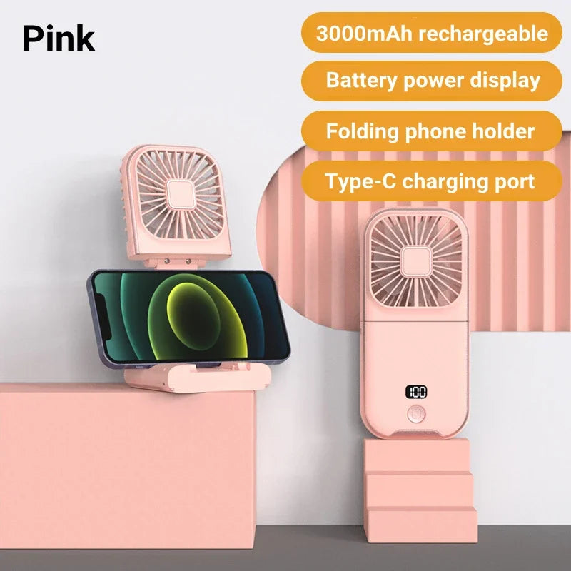 3-in-1 Foldable Neck Fan – Handheld USB Rechargeable Mini Fan with 3000mAh Battery