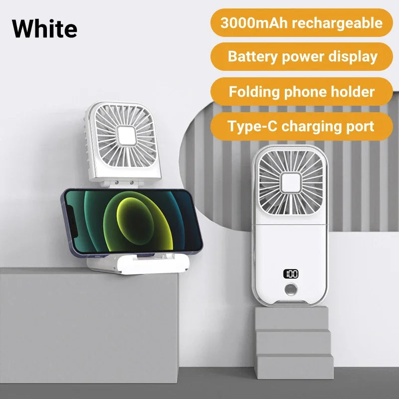 3-in-1 Foldable Neck Fan – Handheld USB Rechargeable Mini Fan with 3000mAh Battery