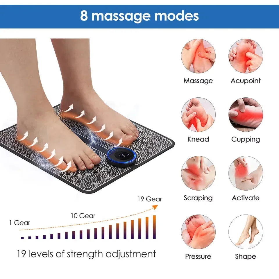 EMS Electric Foot Massager Pad – 6 Modes & 9 Intensities