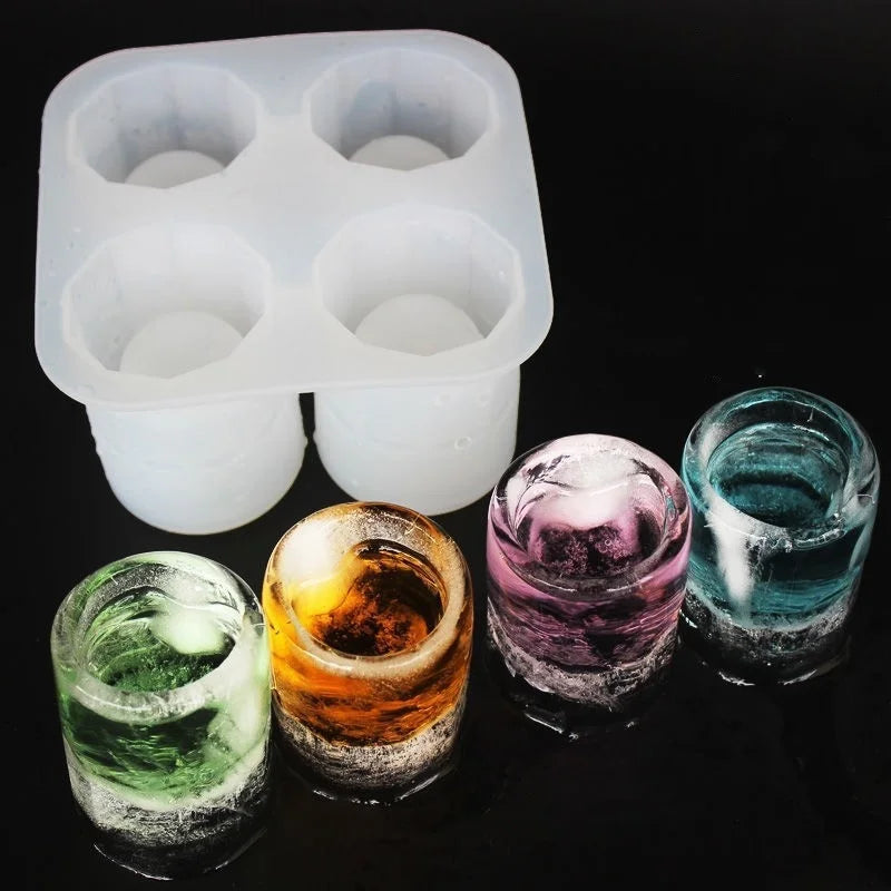 Silicone Round Ice Cube Mold – 4-Hole Press Ice Ball Maker for Whiskey & Cocktails